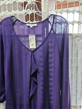 cleo Purple Sheer Ruffle Front Blouse